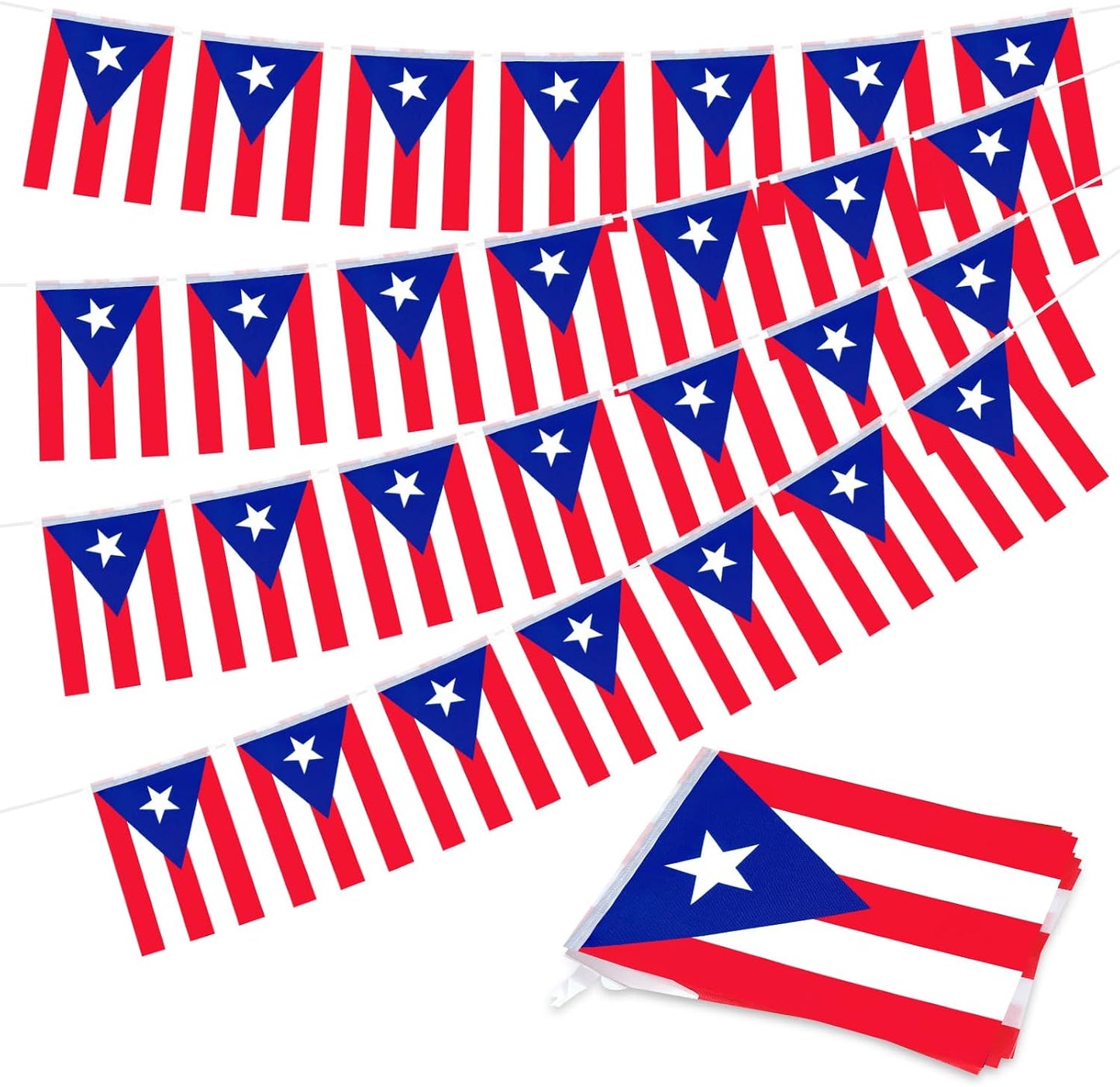 Bandera Puerto Rico 32.8ft con 30 banderines rojos blancos azules