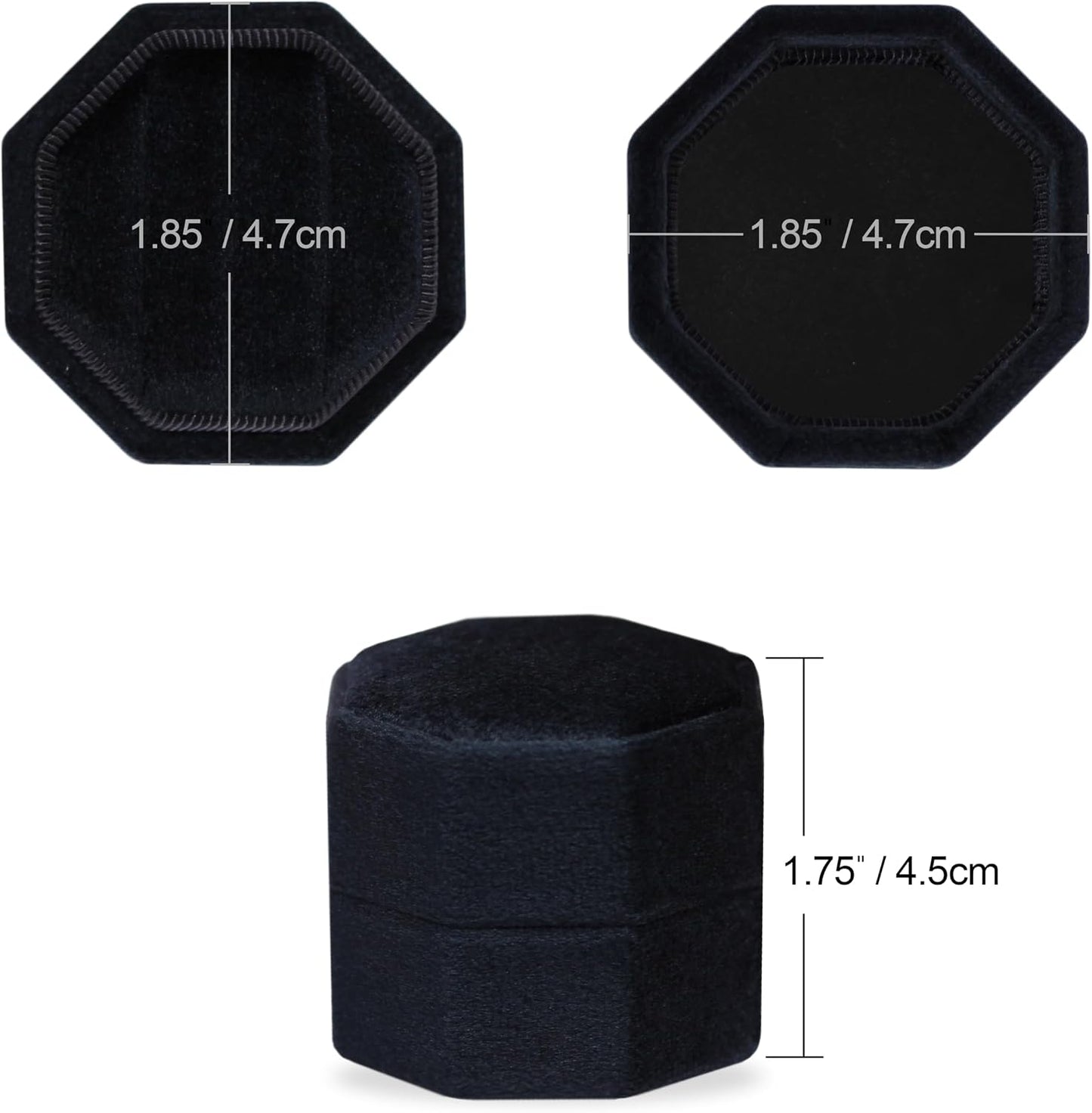 Caja terciopelo octágono 3 ranuras para anillos boda negro