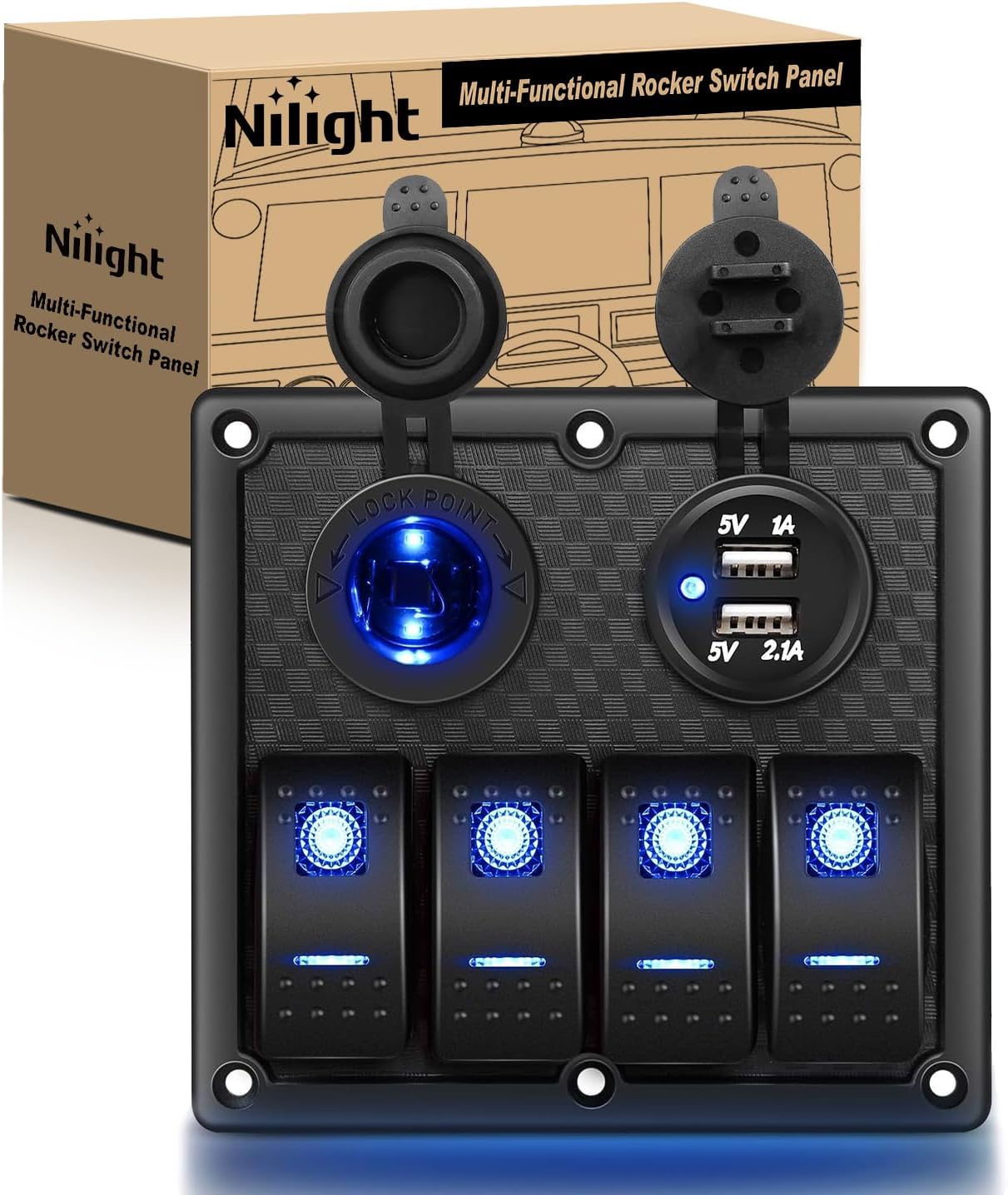 Panel interruptor basculante 4 bandas USB 12-24V para auto