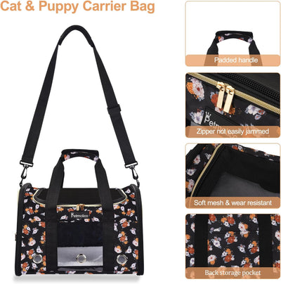 Transportador mascotas 16lb 3 puertas malla flor naranja