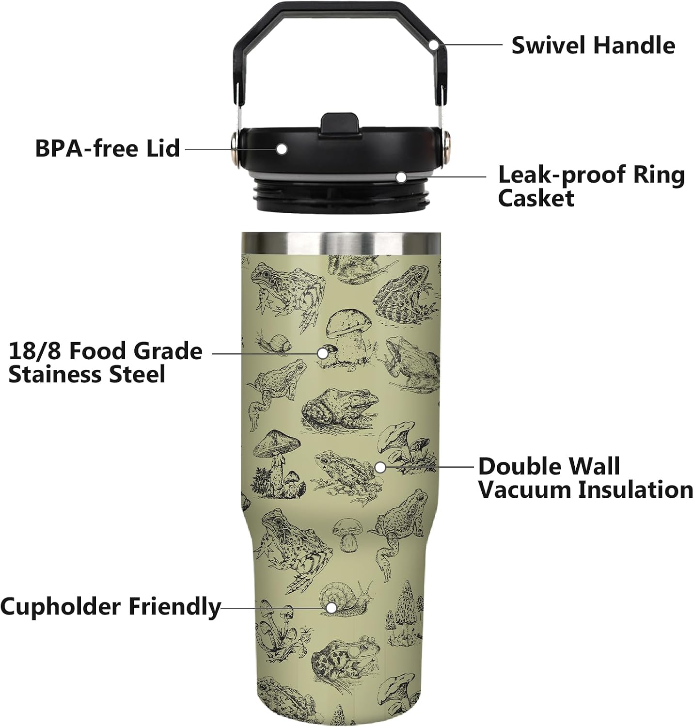 Vaso rana acero inox 770ml con asa y tapa