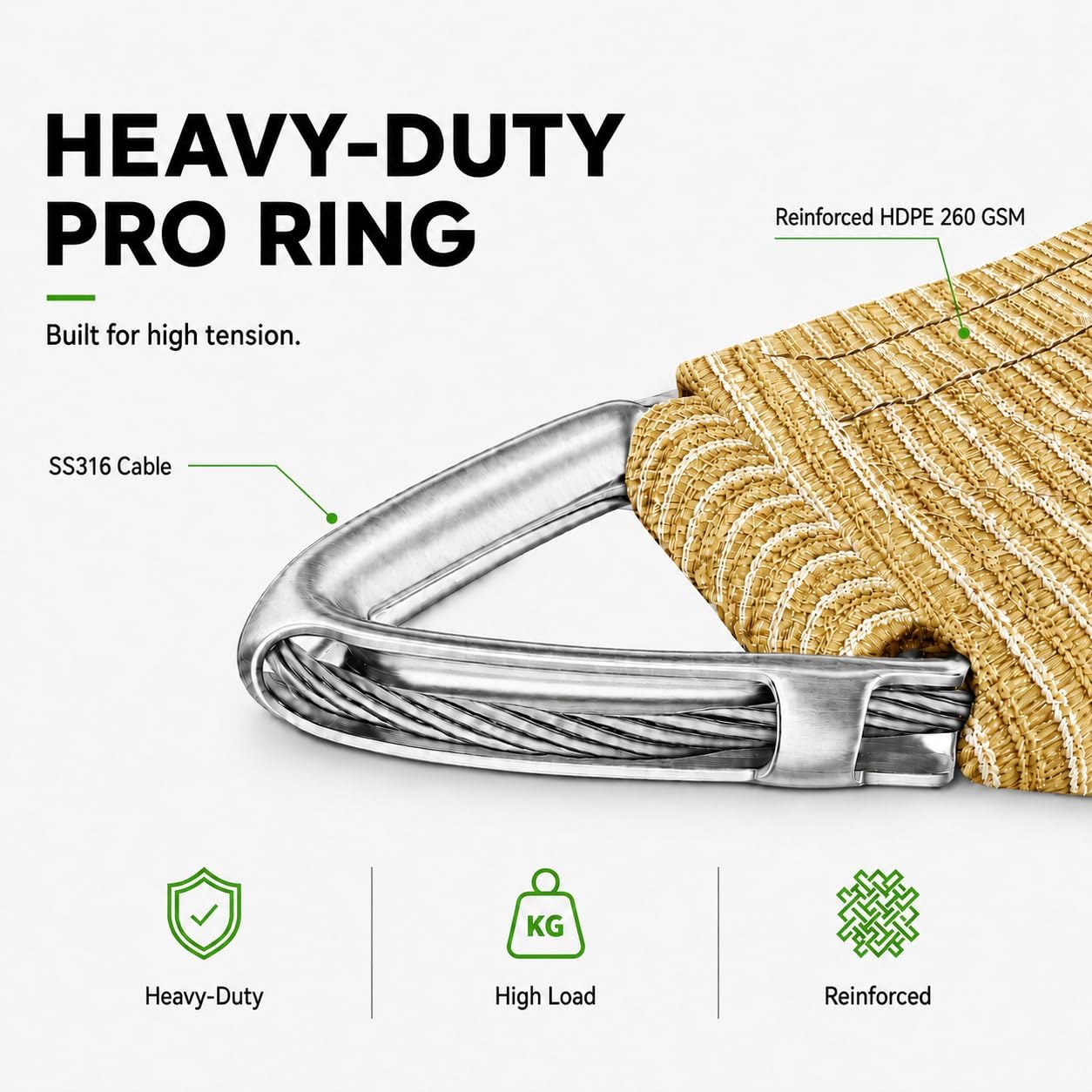 Toldo rectangular Pro Ring 8x12ft beige UPF50 reforzado