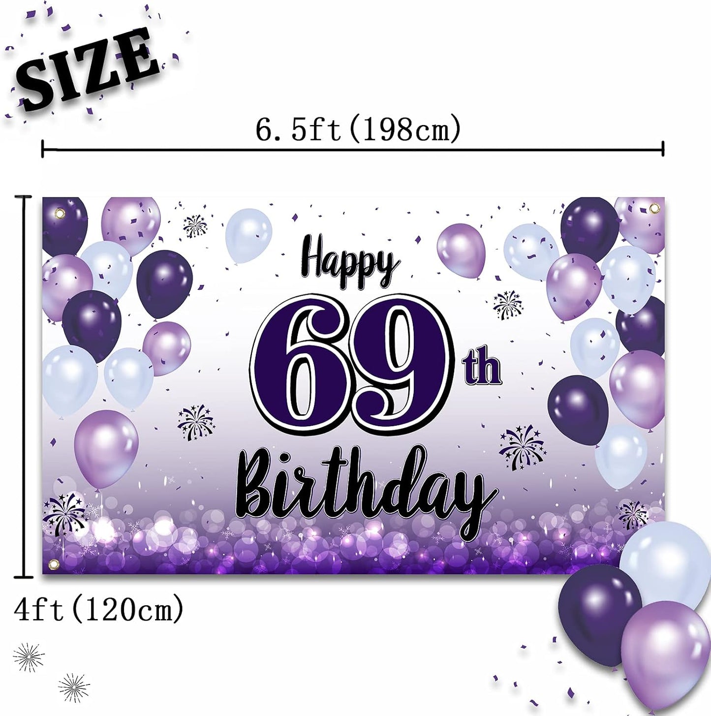 Decoración cumpleaños 69 años globo morado grande