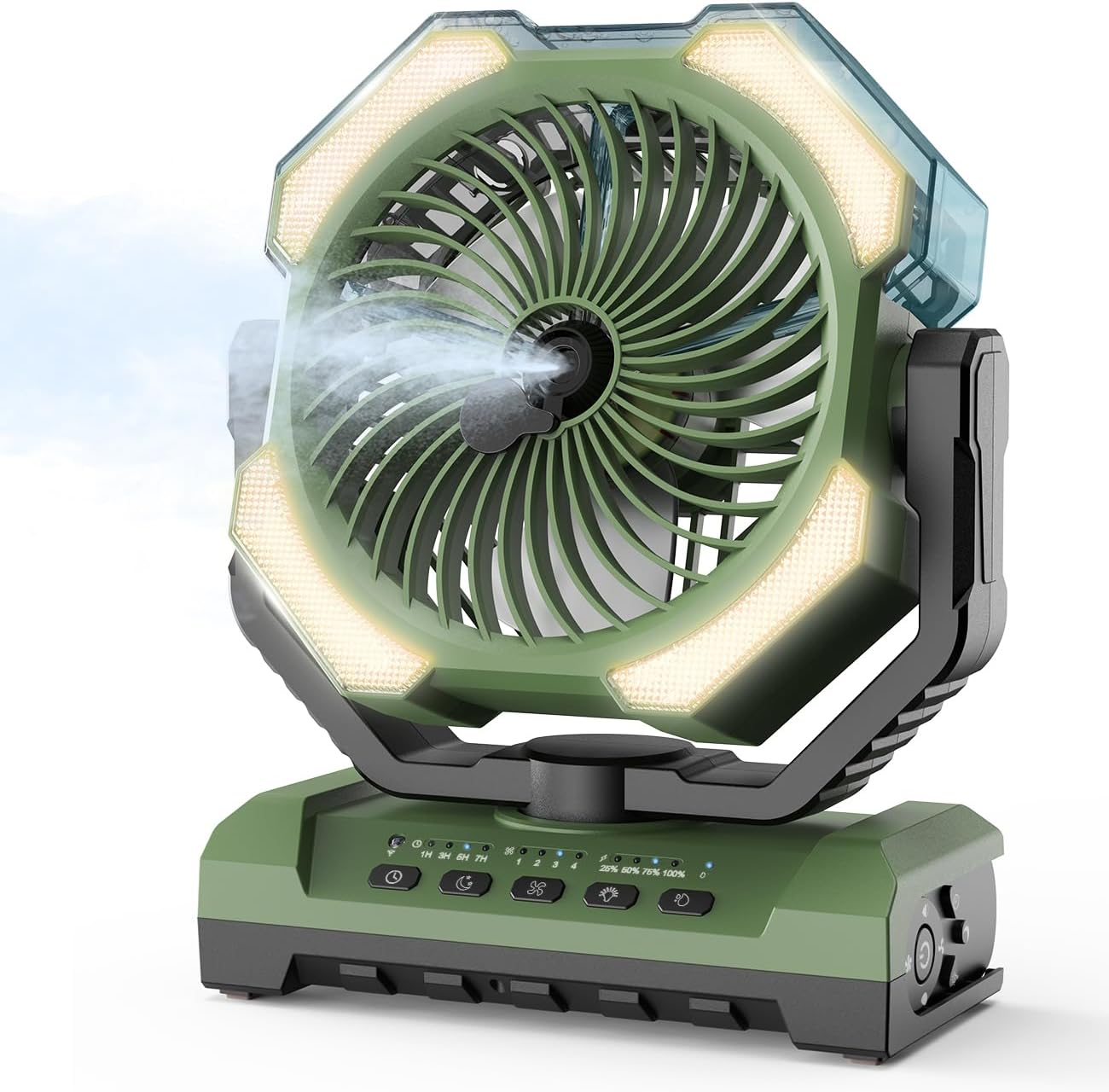 Ventilador portátil recargable 9oz con luz 4 velocidades