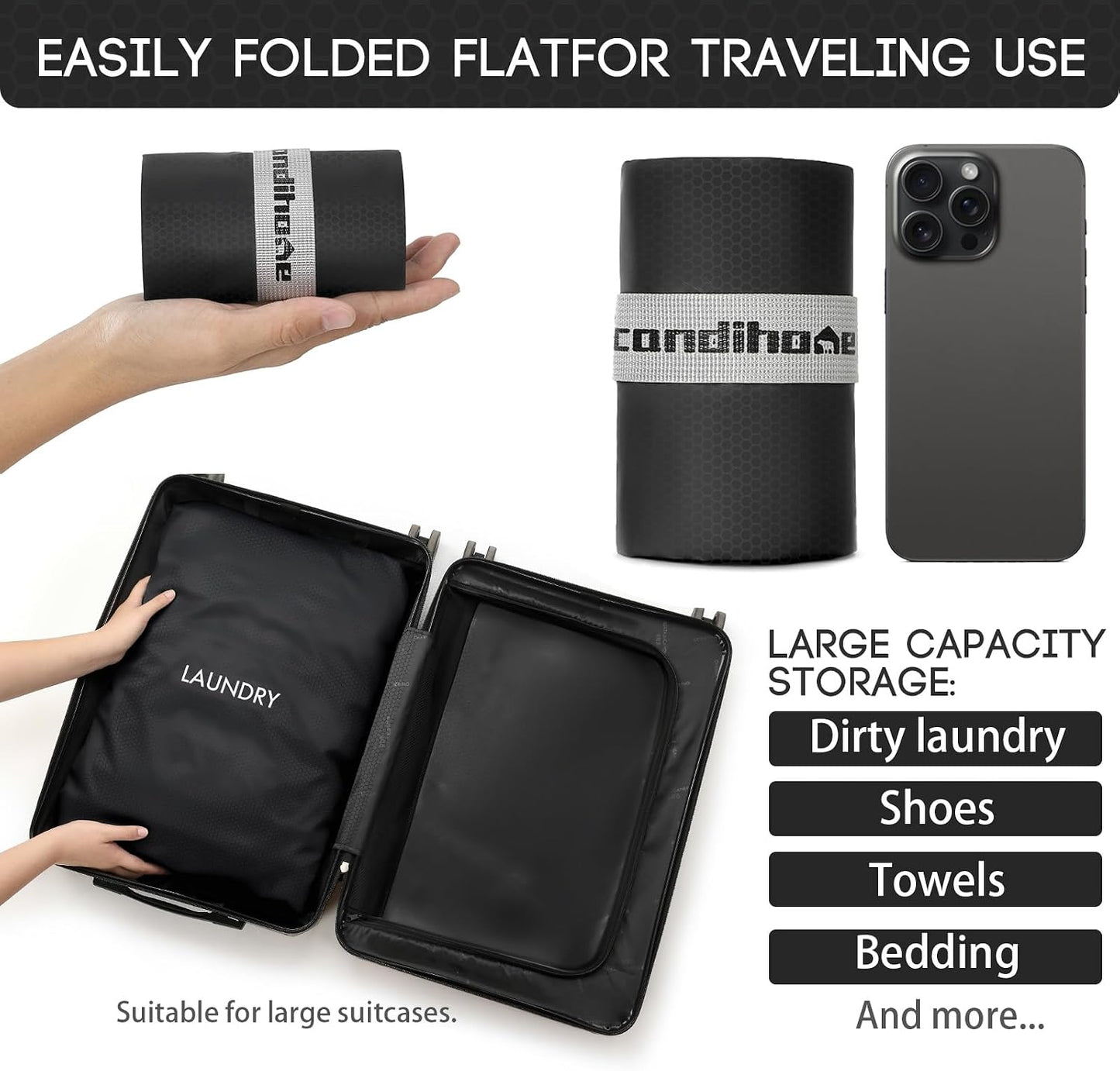 Bolsa lavable viaje XL para ropa sucia impermeable reutiliz.