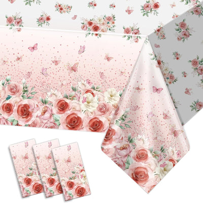 3 Manteles Baby Shower Plástico Rosa Floral Rectangular