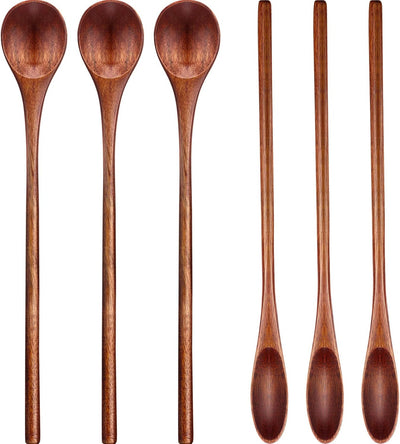 Cucharas de madera para café y té con mango largo 6 pzas