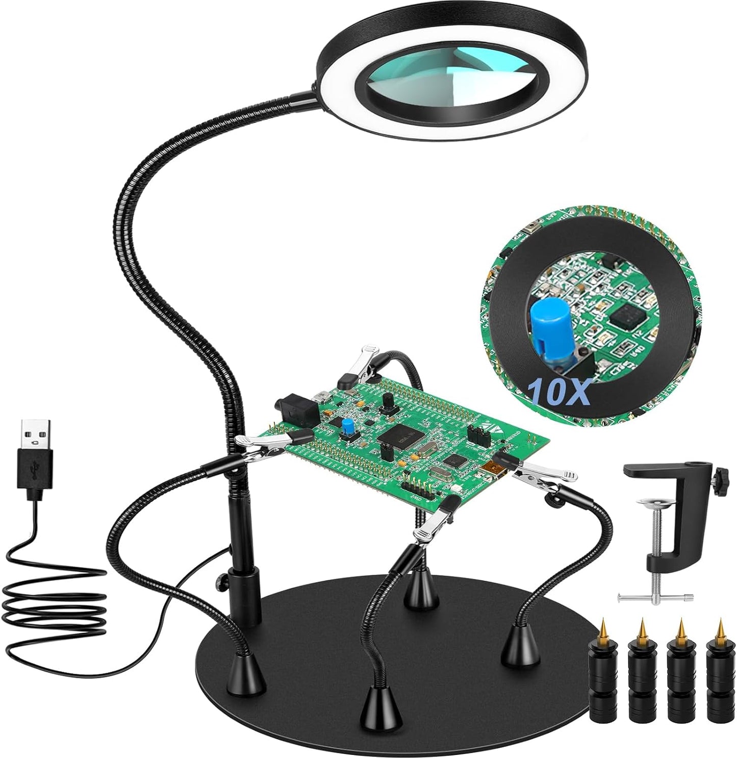 Estación soldadura magnética con soporte PCB lupa y