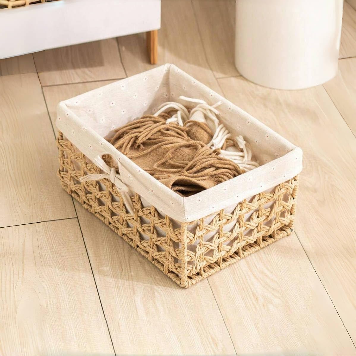 Cestas mimbre forradas set 3 para decorar y organizar