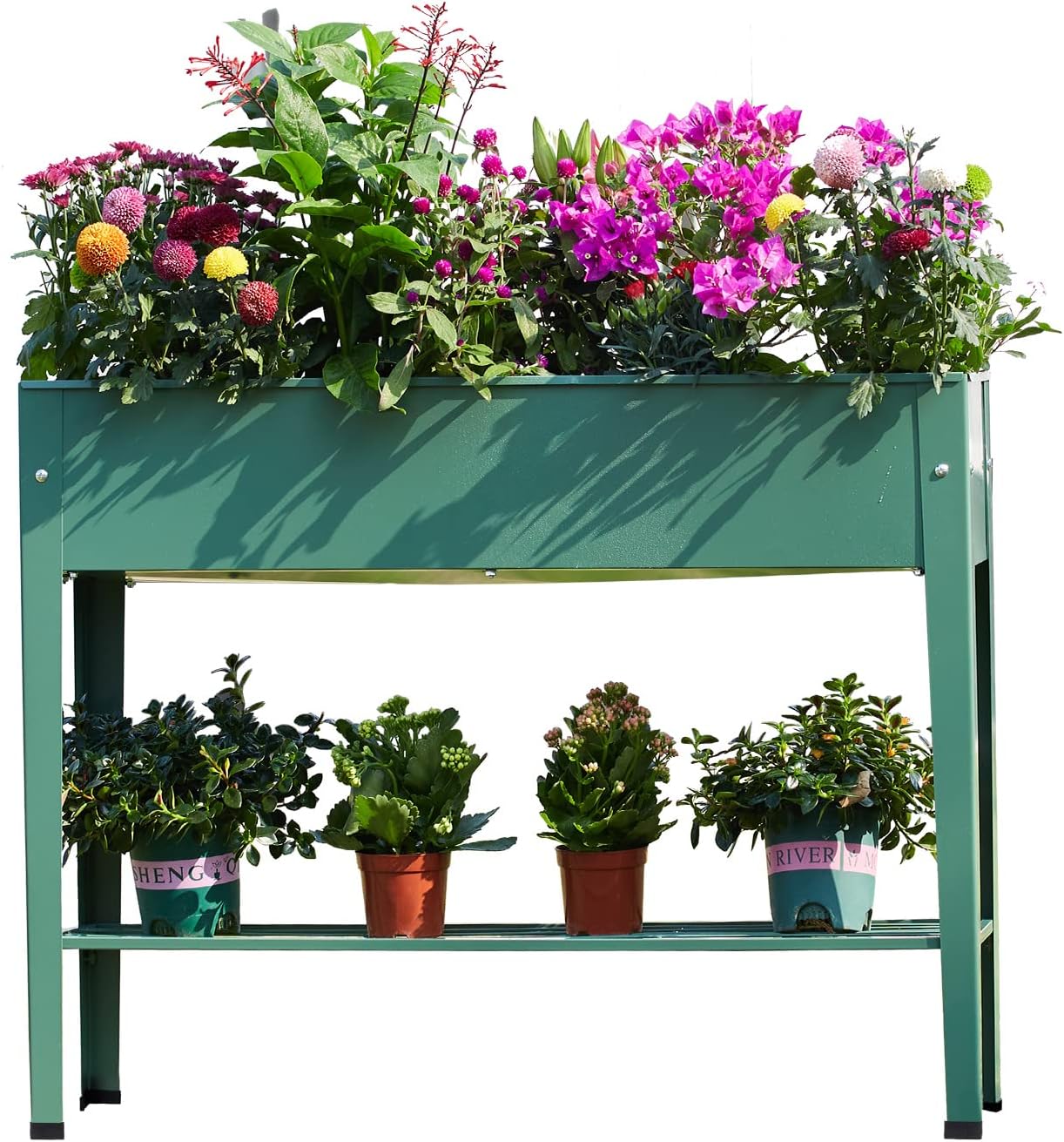 Cama jardín elevada de metal verde con patas 40x11x31pulg
