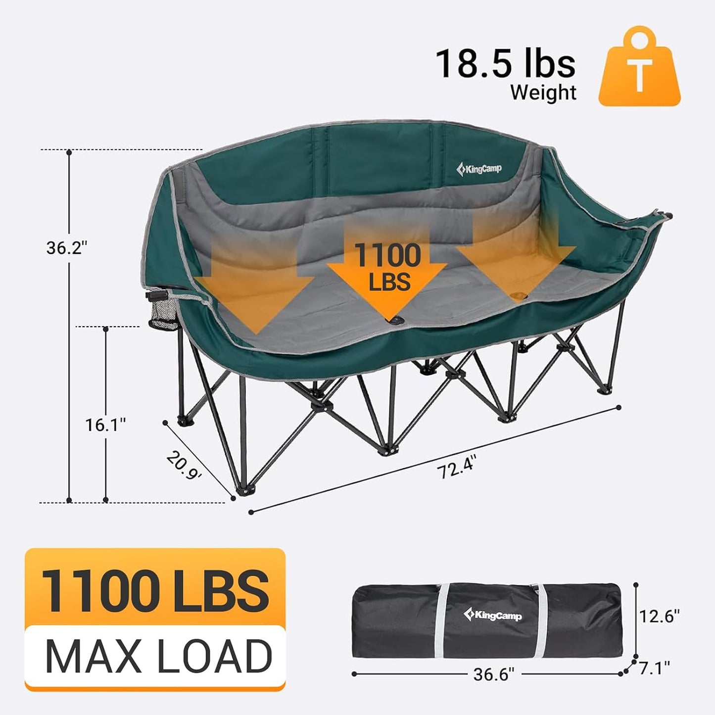 Silla camping para 3 personas acolchada plegable XL