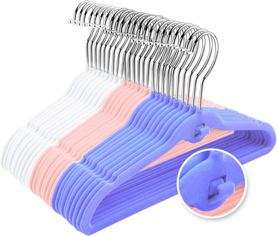 30 Perchas Terciopelo Niños Antiderrap Mini Ganchos Multicolor