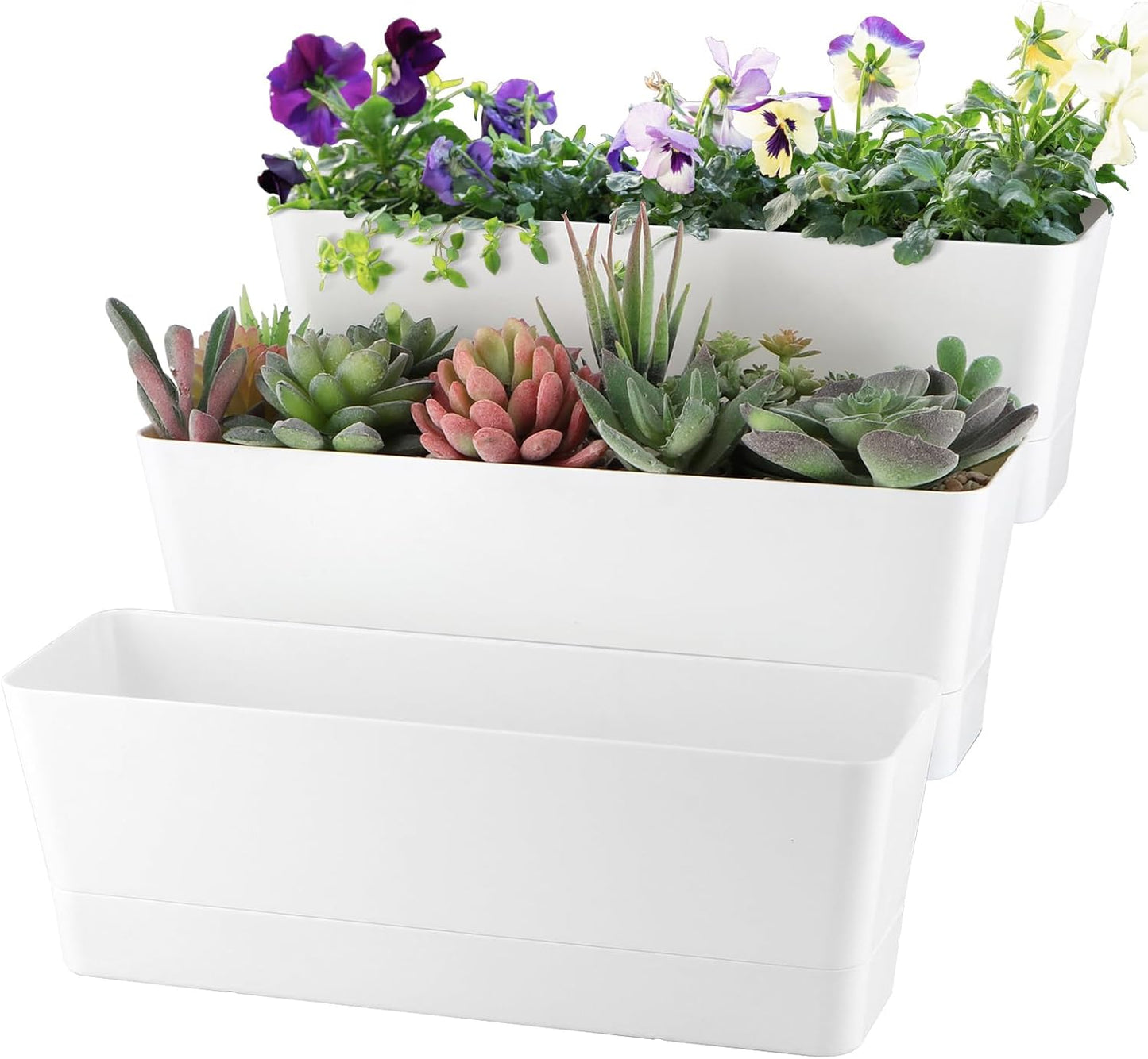Macetero Rectangular 12" Pack 3 Blanco