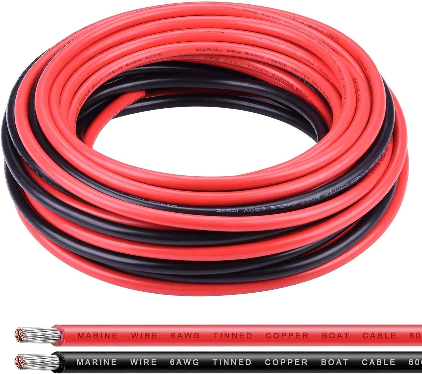 Cable eléctrico cobre estañado 6 AWG 30pies negro y rojo