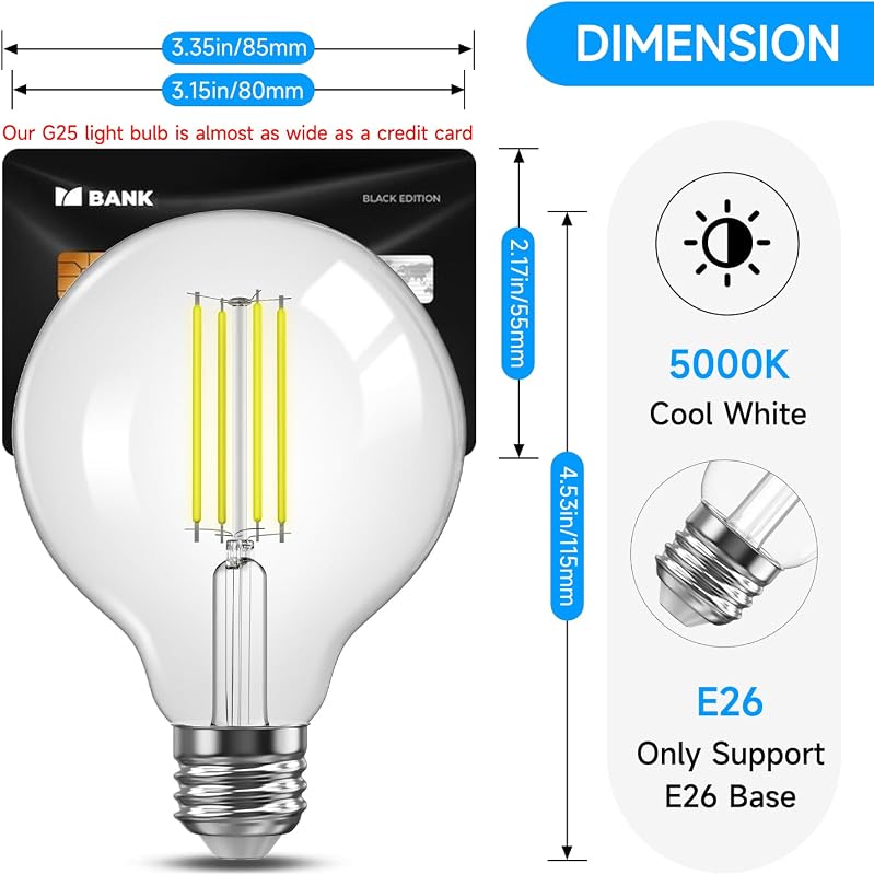 6 Bombillas LED G25 E26 Vidrio Vintage