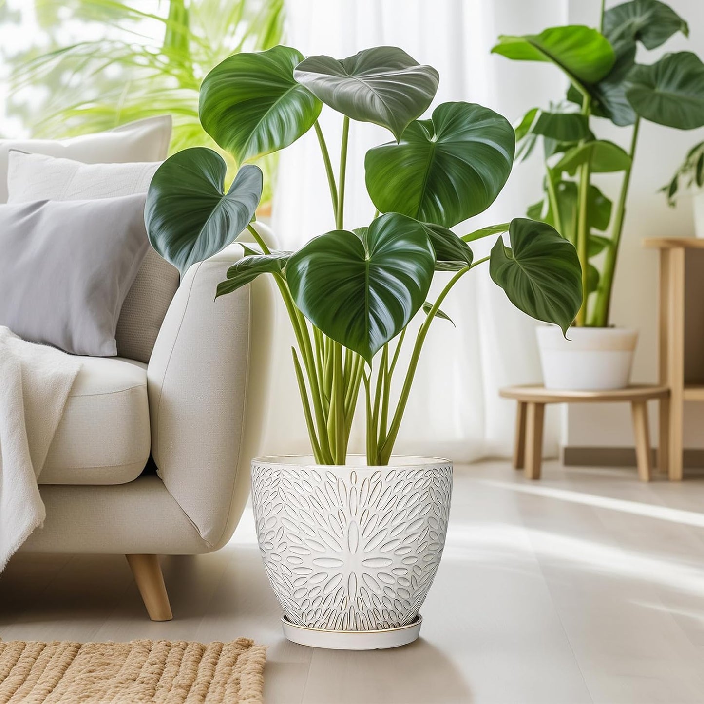 Maceta cerámica 10pulg platillo para plantas interior exterior blanco