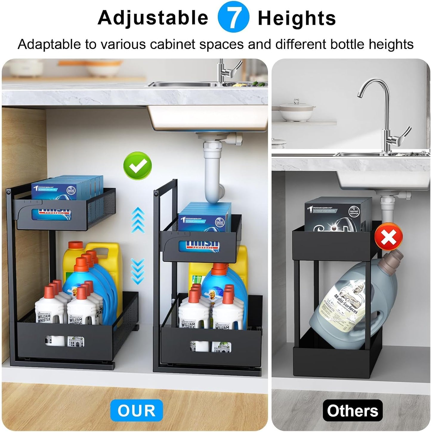 Organiz. cocina baño 2 niveles cajones deslizantes