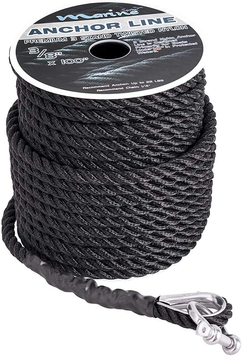 Cuerda anclaje 3/8pulg 100pies negra 3 hilos nylon