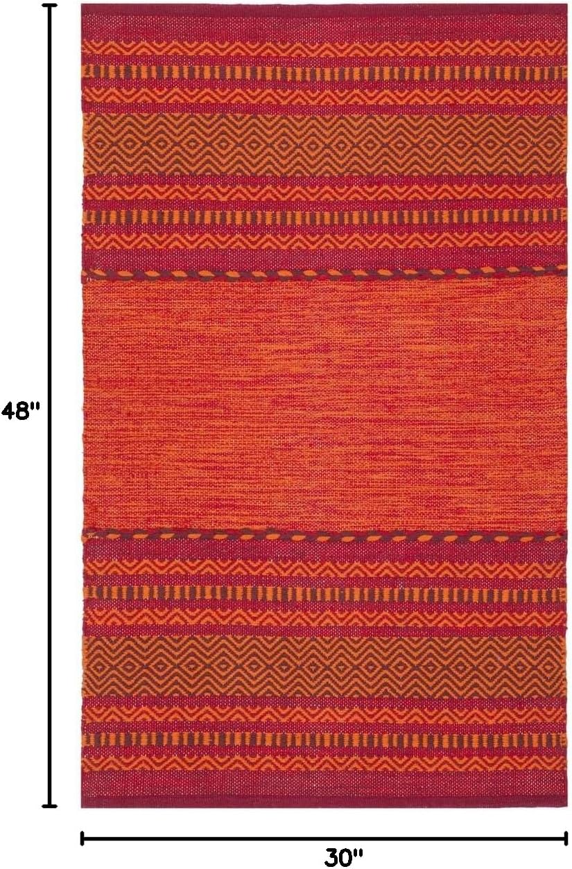 Alfombra decorativa algodón 2'6"x4' naranja y rojo tejido