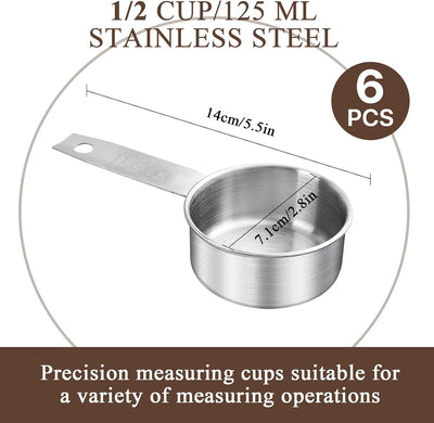 6 Tazas Medidoras Acero Inox 4.2oz con Cucharas