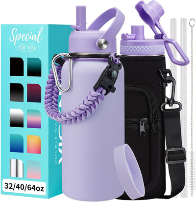 Botella agua aislada acero inox 32/40/64oz con pajilla