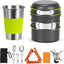 Kit utensilios cocina acero inox camping estufa trípode taza