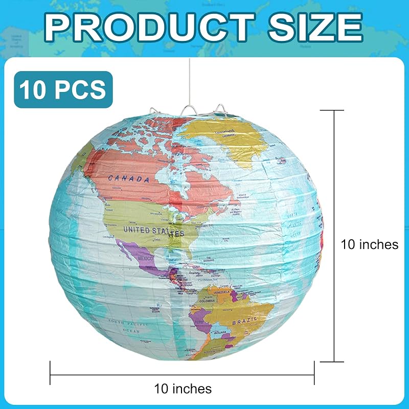 10 Linternas mapa mundo 10pulg decoración hogar