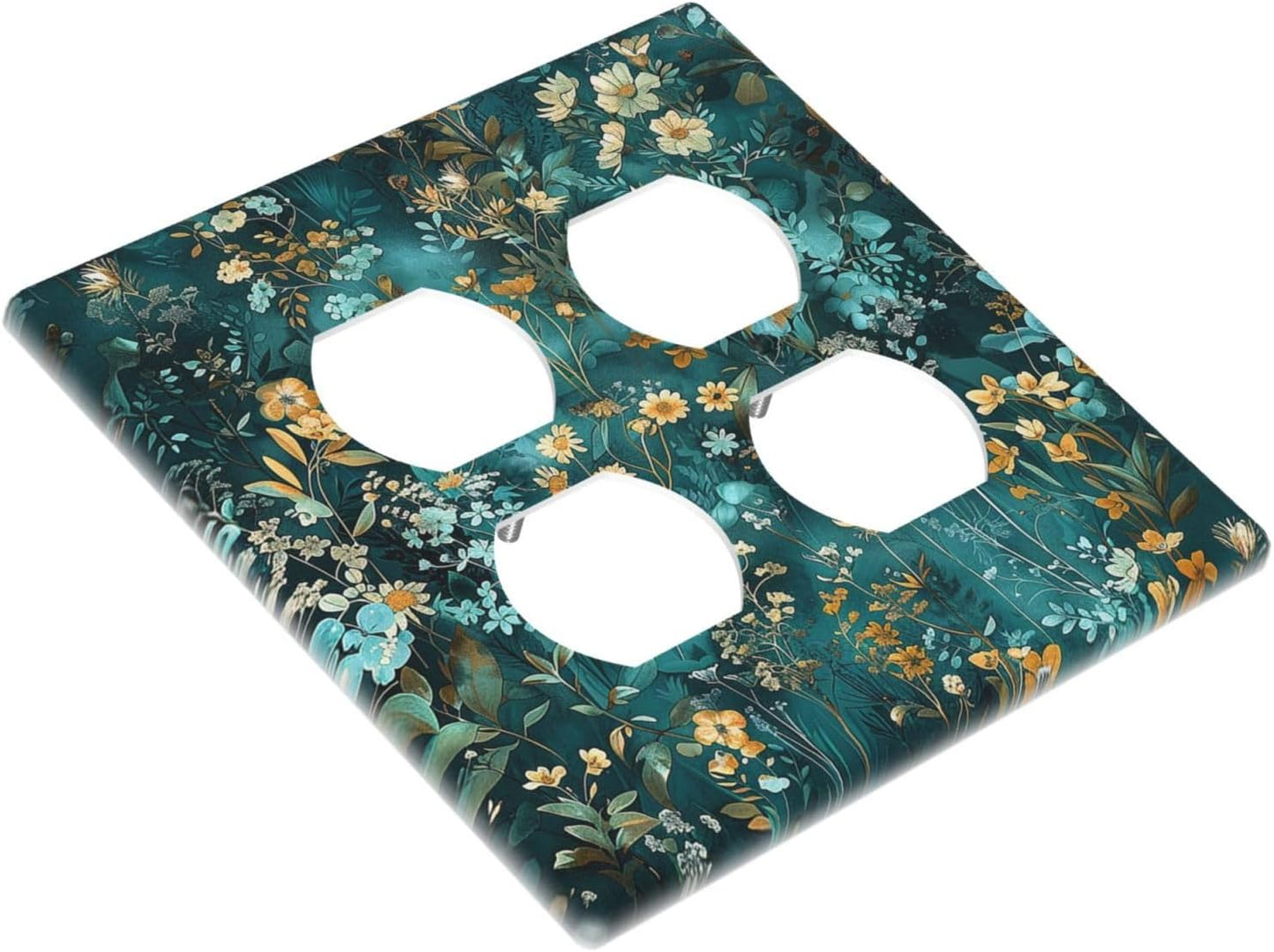 Cubiertas tomacorrientes floral dorada 2 gang decorativas