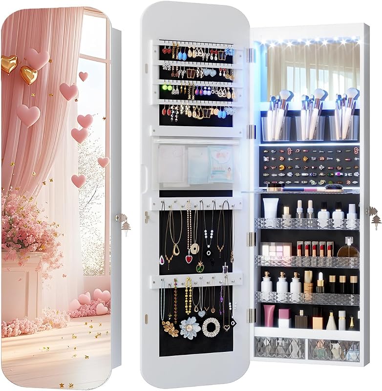 Armario organiz. joyas pared 47" con espejo 6LEDs