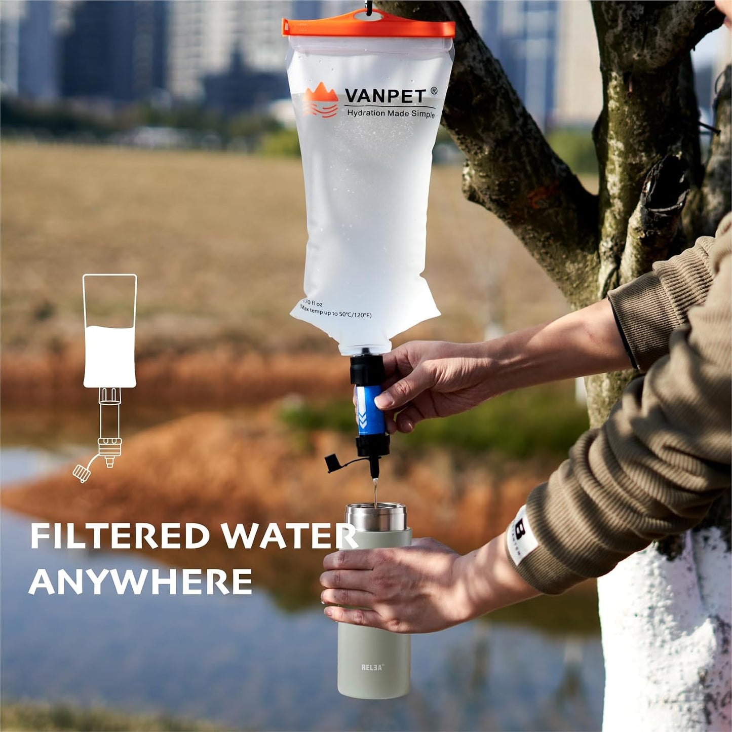 Bolsa agua 2L y 1L comp filtro Sawyer TPU duradero sin BPA