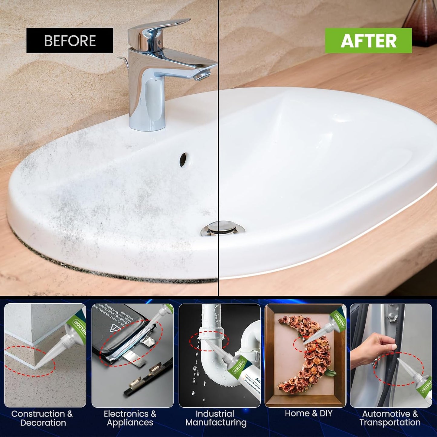 Sellador silicona multiusos impermeable para auto cocina ventana