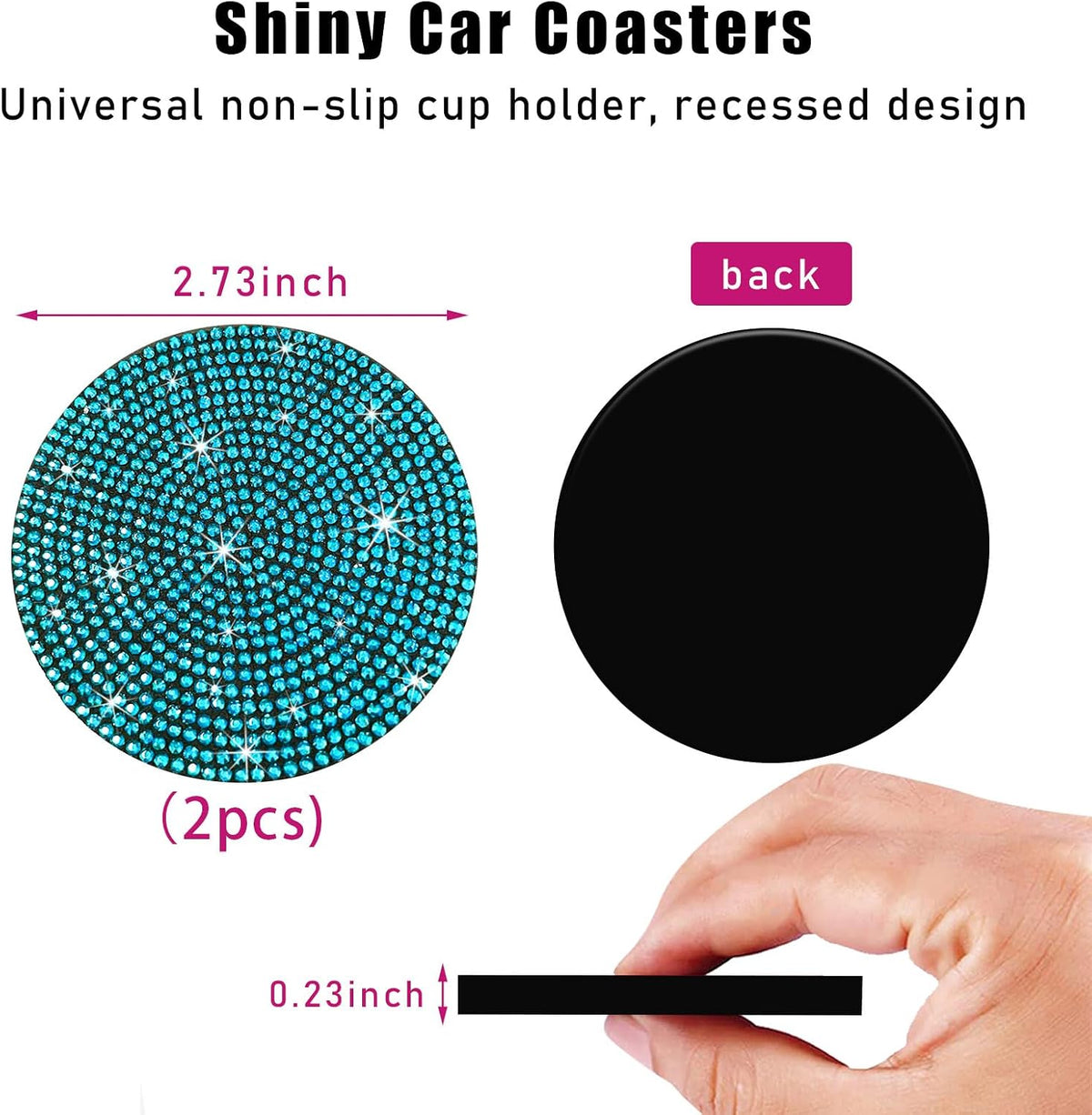 2 Pzas Posavasos Auto Antiderrap con Cristales Rhinestone