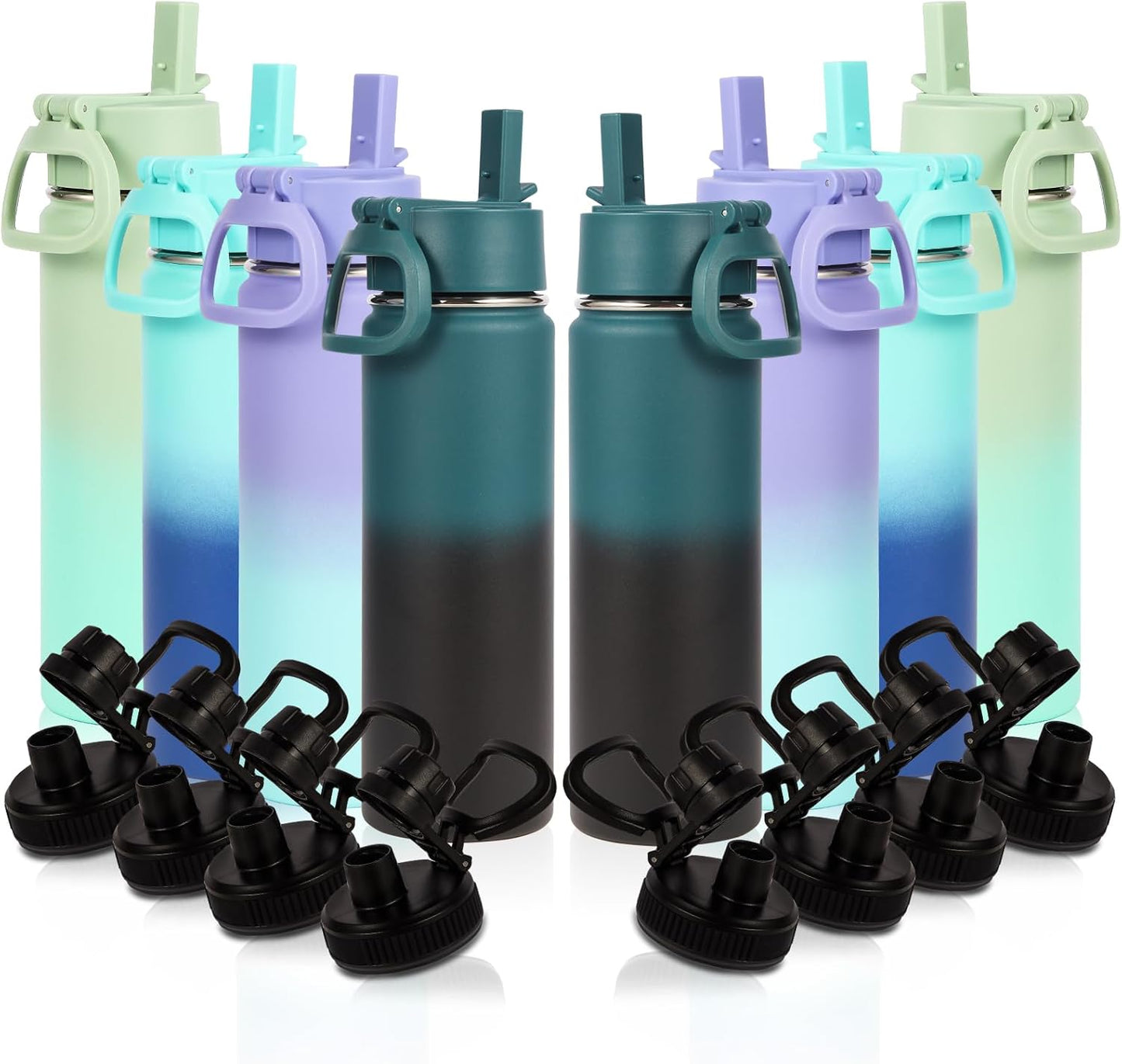 Botella agua acero inox 20oz popote set 8 tazas vacío doble