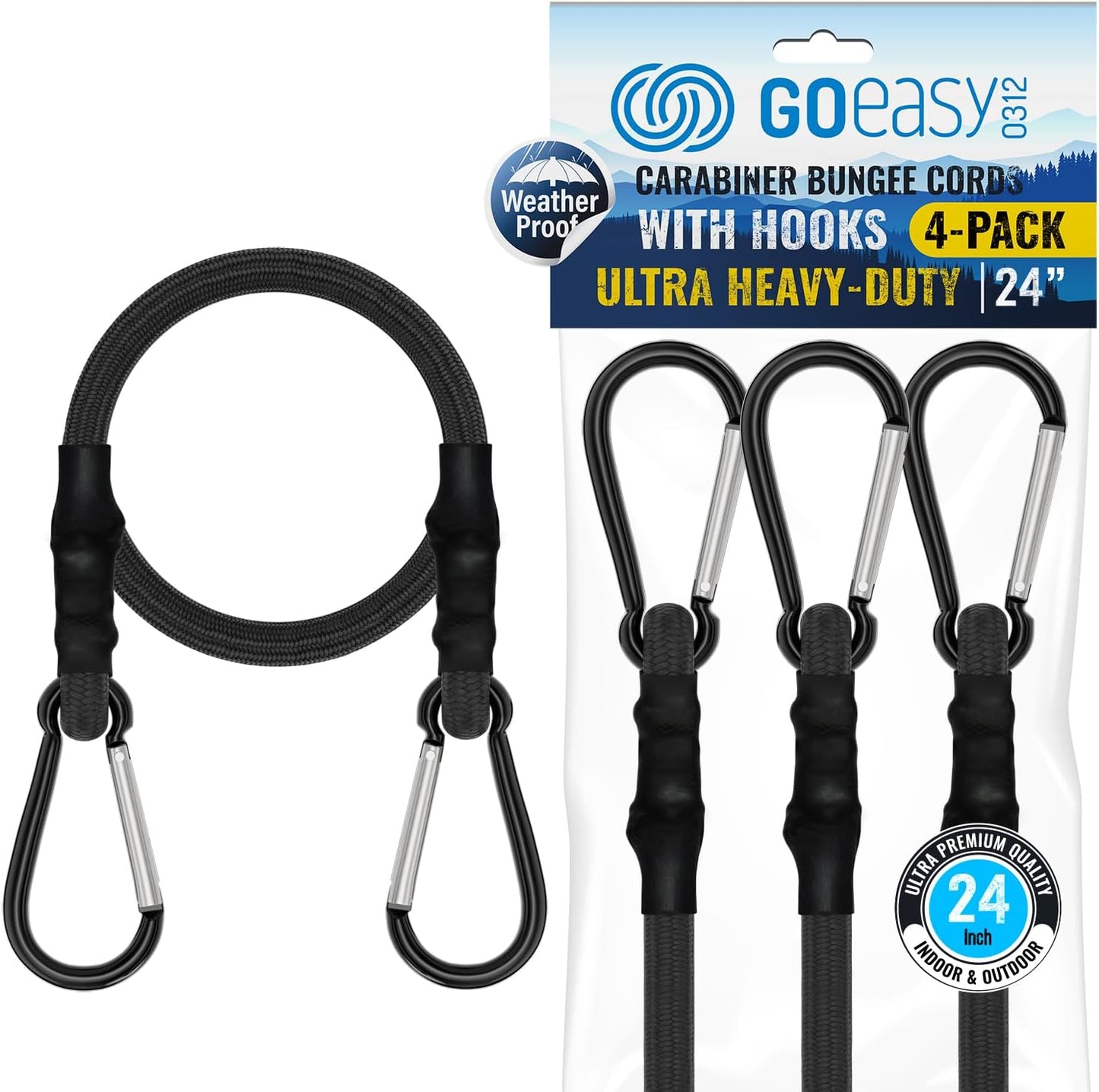 Cuerdas elásticas con mosquetón 24pulg resistencia 200lbs camping