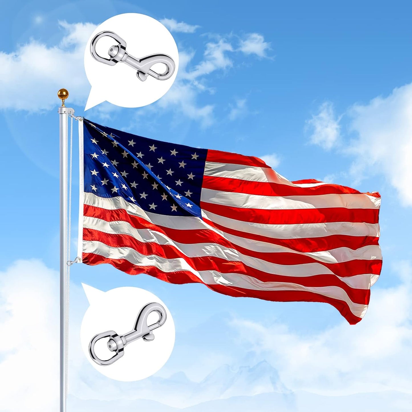 Clips giratorios para asta bandera 5/16pulg metal resistente