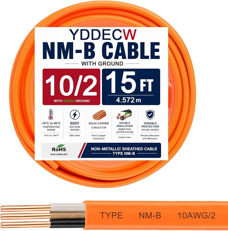 Cable 10/2 NM-B 15 ft cobre puro 10AWG con funda no metálica