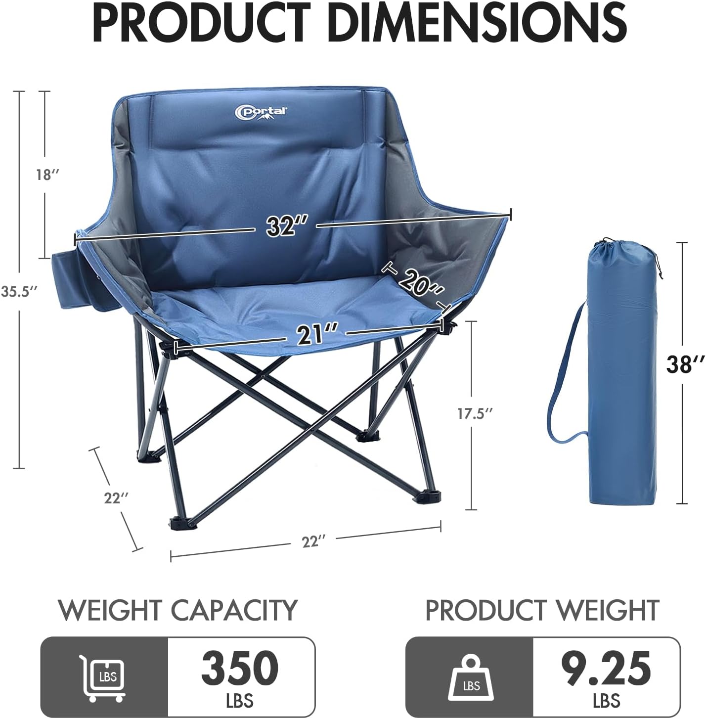 Silla camping plegable 350lb ergonómica para adultos