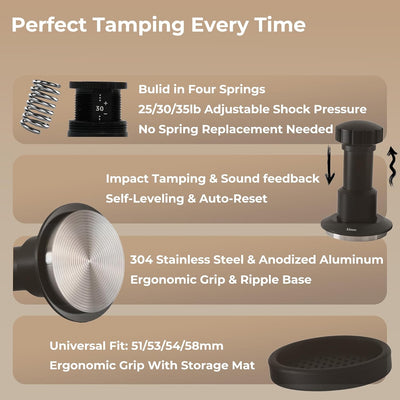 Tamper Espresso 2.087pulg 25/30/35lb base acero inox