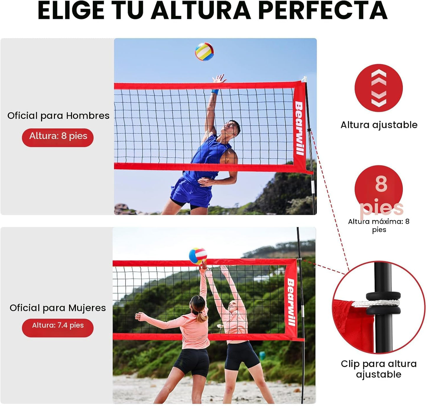 Red de voleibol portátil 12-20ft ajustable con bolsa
