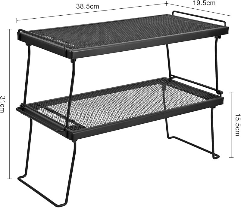 Organiz. apilable 2 estantes metal para despensa cocina baño