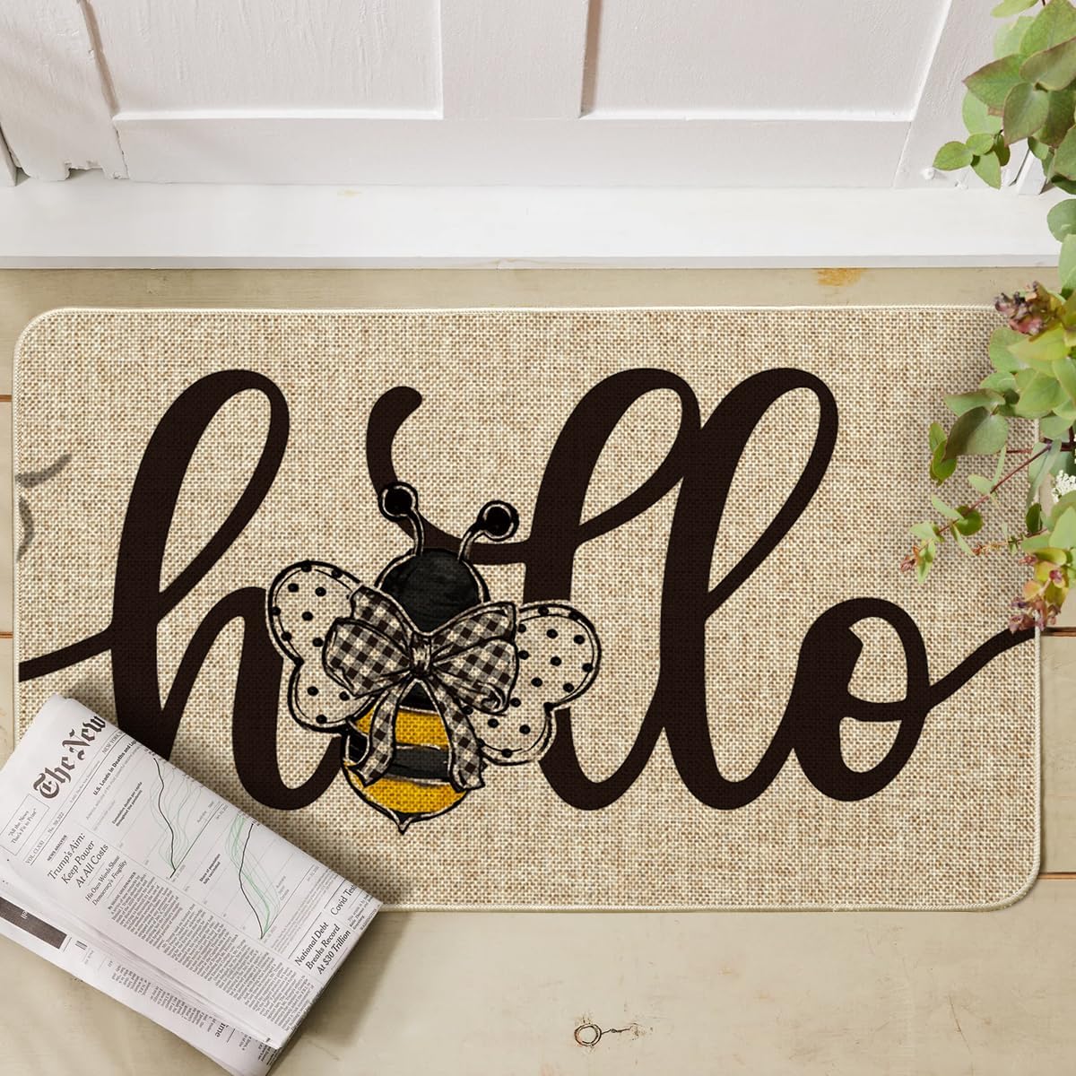 Felpudo Hello Bee decoración hogar 17x29"