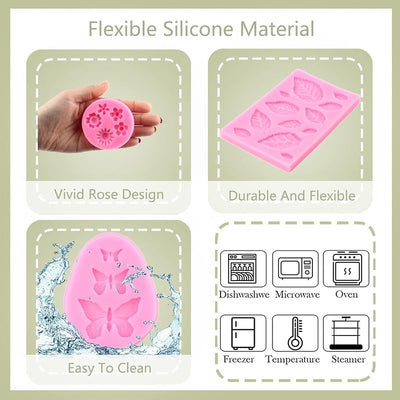 Molde silicona flores hojas rosa para pastel