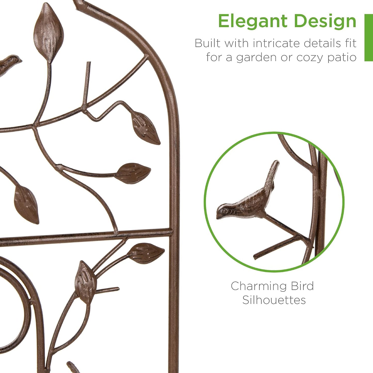 2en1 Enrejados Jardín Hierro 60x15pulg con Pájaros