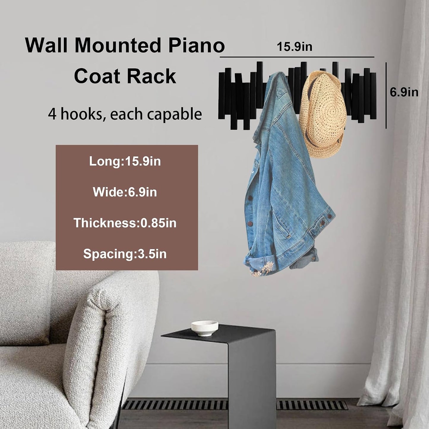 Perchero bambú 4 ganchos abatibles para pared moderno