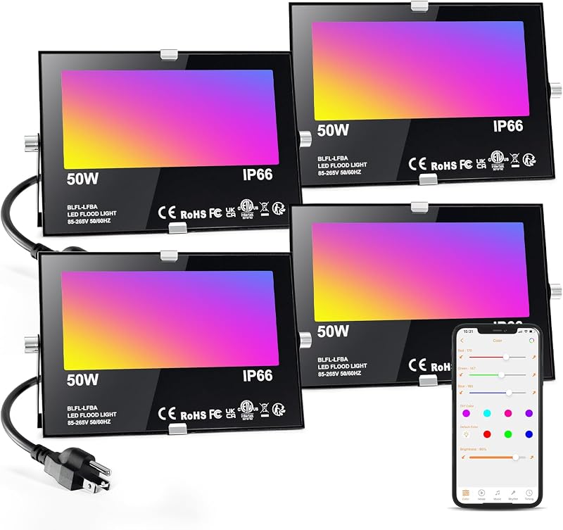 Luz inundación LED exterior 500W con control APP RGB IP66