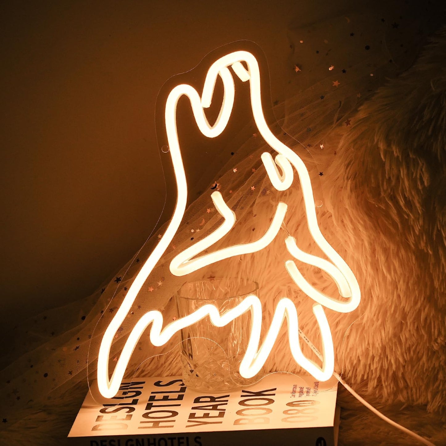Señal neón lobo blanco luces led regulables dormitorio