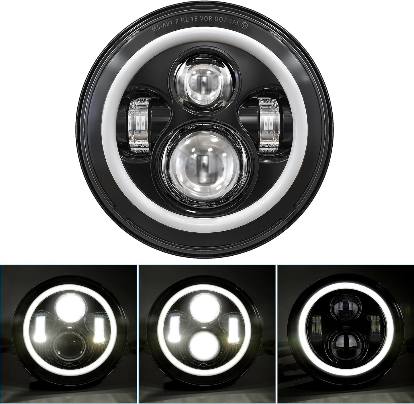 Faro frontal LED 7pulg halo blanco para Electra Glide