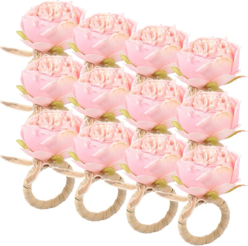 12 Servilleteros Rosa con Hebilla Decoración Mesa Boda Fiesta