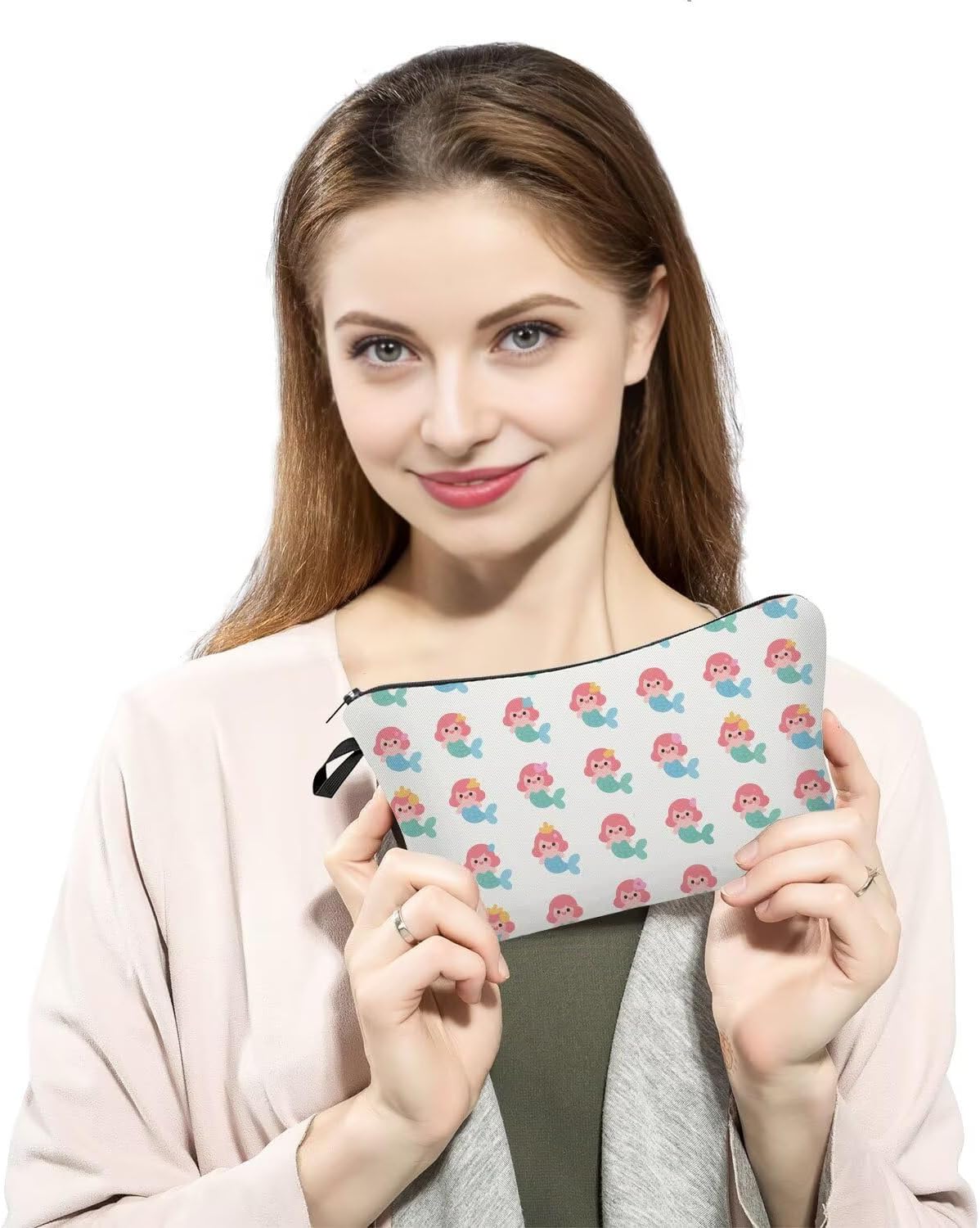 Bolsa maquillaje sirena con cremallera dibujos animados para mujer