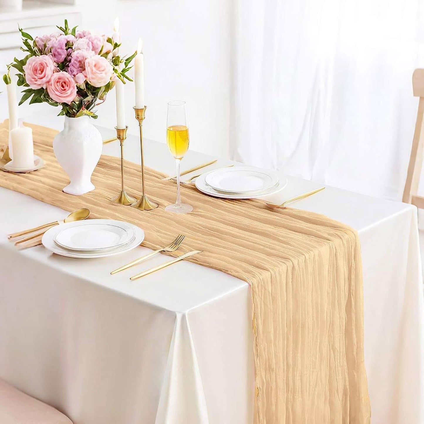Camino mesa estopilla 13.3ft dorado champán bohemio para boda